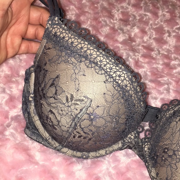 💋Victoria’s Secret❤️Gun Metal Grey padded Demi lace underwire,padded Sz36C bra - Picture 3 of 8